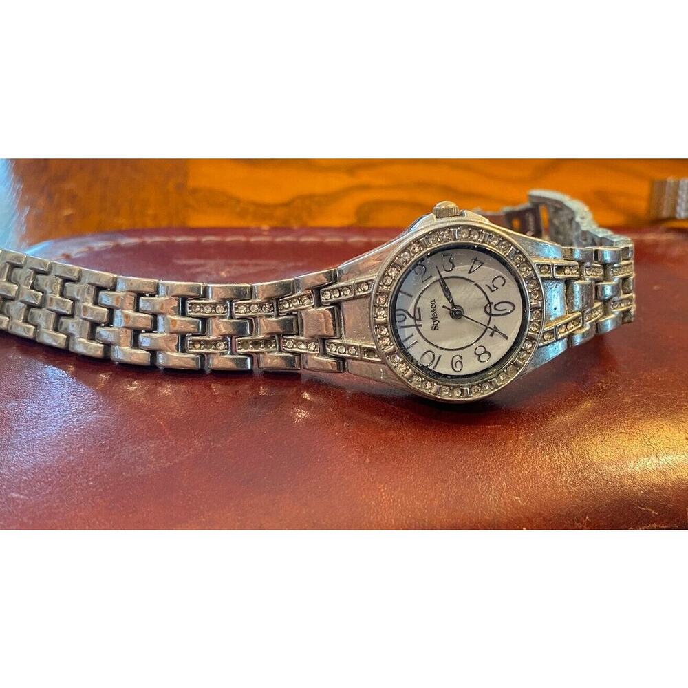Women's Silver Tone Style&Co Dress Watch, MOP Face, Crystal Accents
